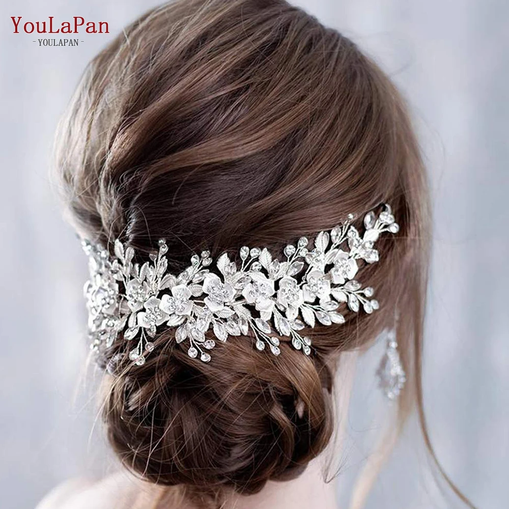 YouLaPan HP295 copricapo di fiori fascia da sposa per sposa perle di cristallo donna Tiara copricapo da sposa accessori per gioielli per capelli