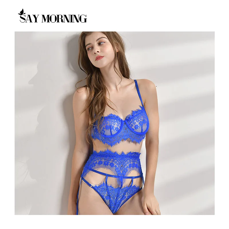 SAY MORNING Lace Lingerie 3 Piece Set Sexy Underwear Women Bra and