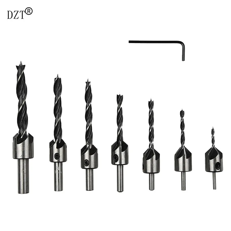 

7pc Three-Tipped Woodworking Countersunk Head/Reaming Drill Bit/Woodworking Chamferer/Oriented Drilling/High-Speed Steel Drill B