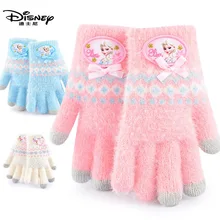 Подлинная Дисней Дети Замороженные мультфильм девушки перчатка Эльза Полный Пальцы половина пальцев зимой держать теплый ученик От 5 до 10 лет