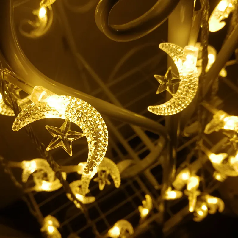 LED Moon Star Solar Power Light String Garden Outdoor Waterproof Twinkle Christmas Fairy Garland Wedding Holiday Party Decor