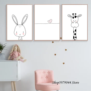 

Nordic Baby Room Decoration Cartoon Animal Poster Pink Heart Canvas Art Giraffe Painting Rabbit Nursery Art Print Wall Pictures