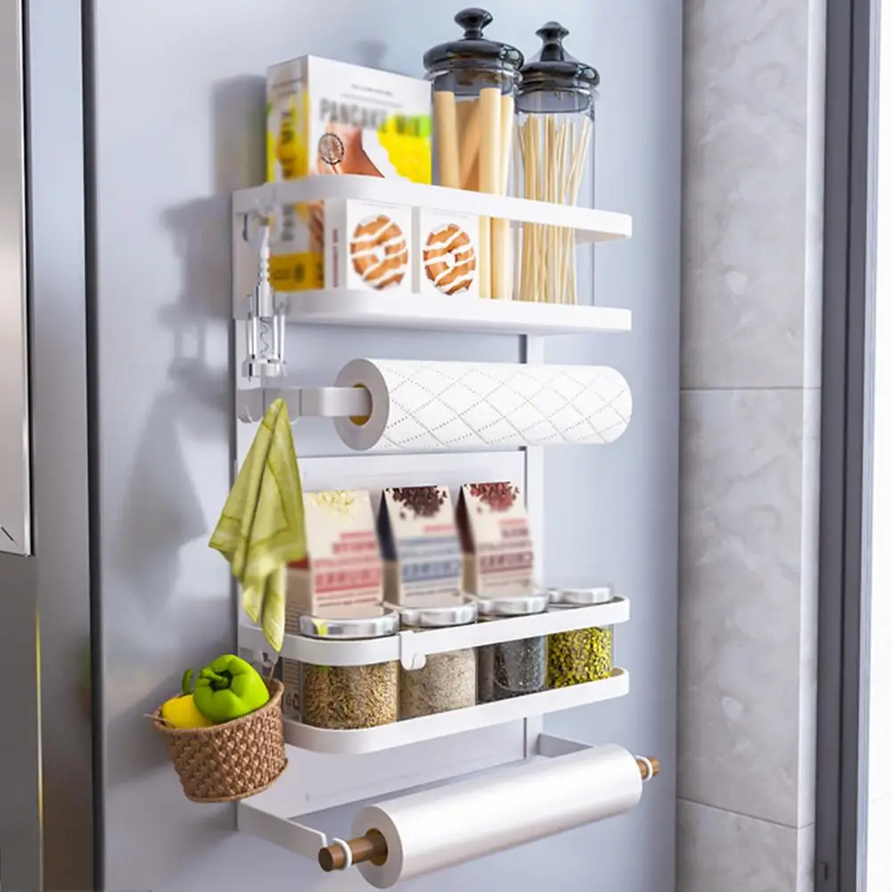 Kitchen Rack Fridge Magnetic Organizer Suction Cup Magnetic Storage Shelf Kitchen Spice Paper Towel Holder Storage Shelf