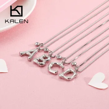 

KALEN Fashion Creative Bamboo 26 Capital Letter A-Z Pendant Necklaces For Women Color Stainless Steel Zircon Chaoker Jewelry