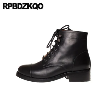 

Booties Military Army Metal Autumn Vintage Fall Shoes Women Ankle Boots 2019 Round Toe Block Lace Up Short Chunky Black Combat