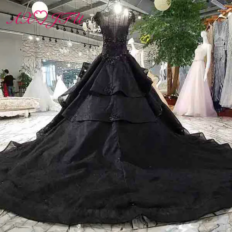 Axjfu Luxe Prinses Kralen Kristal Bloem Zwart Kant Trouwjurk Vintage Handgemaakte O Neck Illusion Zwarte Trouwjurk 314 Axjfu Luxe Prinses Kralen Kristal Bloem Zwart Kant Trouwjurk Vintage Handgemaakte O Neck Illusion Zwarte Trouwjurk 314