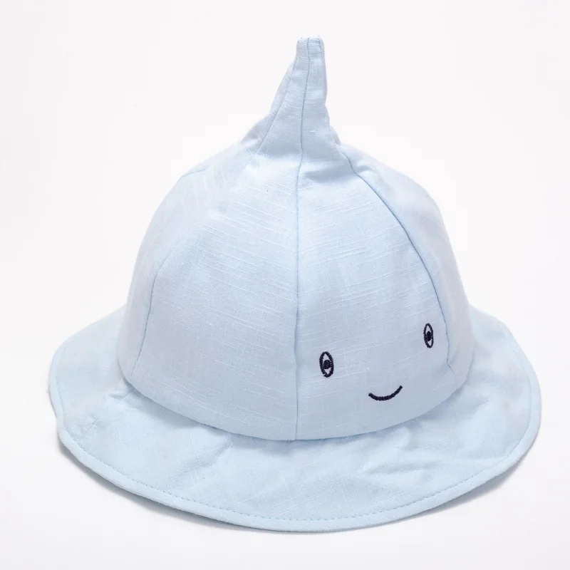 Весенняя новая детская шапка для мальчиков, милая Рыбацкая шляпа, Повседневная Бейсболка с изображением героев мультфильма, смайлик, шапка с вышивкой - Color: Sky blue