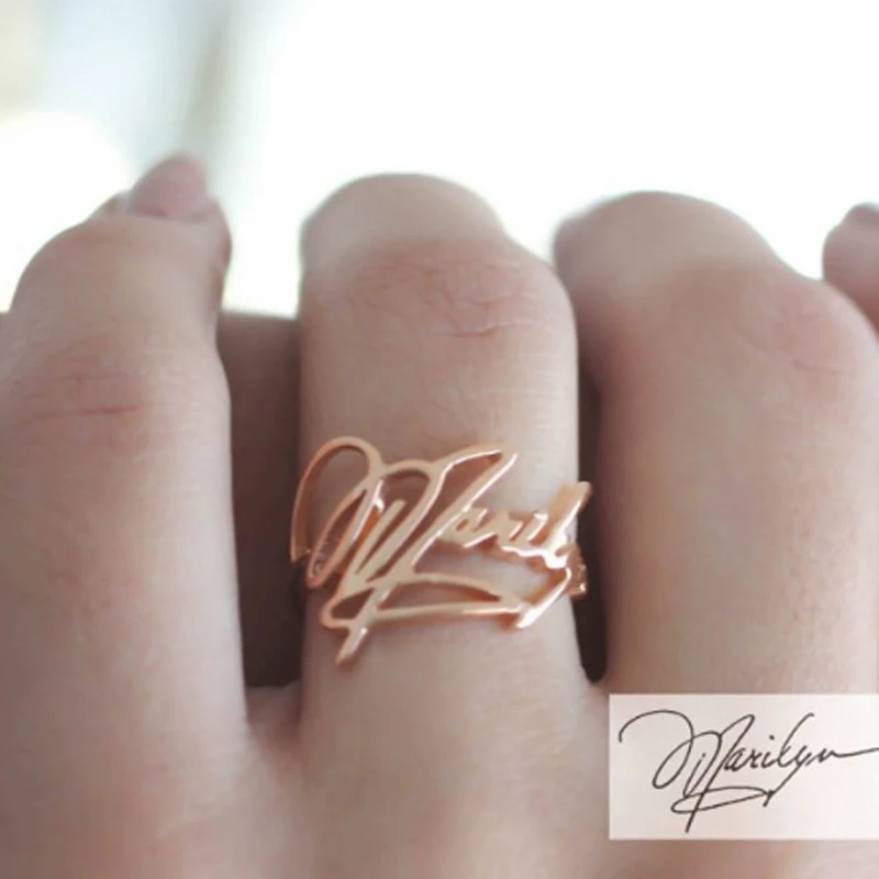 

Handmade Personalized Custom Handwritten Name Picture Men Rings For Women Rose Gold Stainless Steel Adjustable Popular Gifts