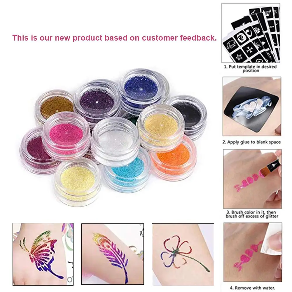 Glitter Temporary Tattoo Set Semi-Permanent Color Waterproof Body Art Tattoo 80-pattern Painted 20-color Glitter Set