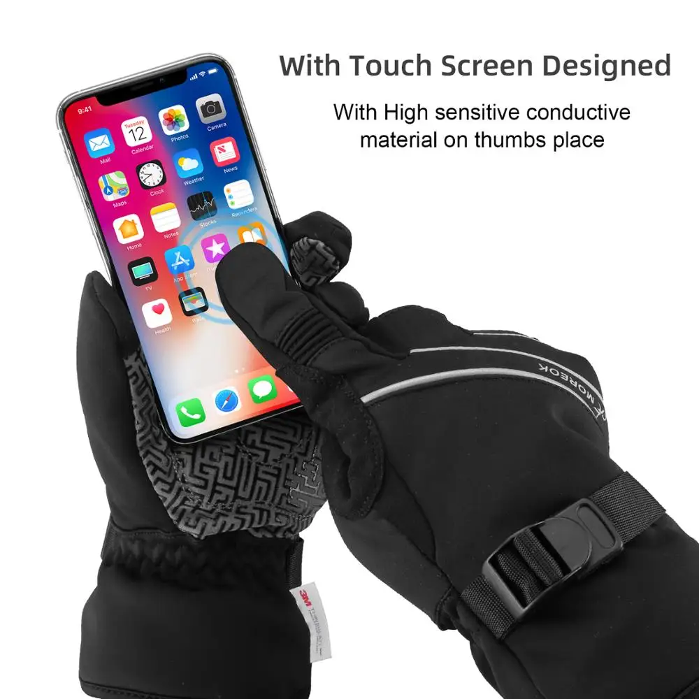 MOREOK Ski Gloves 3M Warm Full Finger Touch Screen Winter Cycling Gloves Reflect Bike Glove Windproof Motorcycle Glove Men Women 4