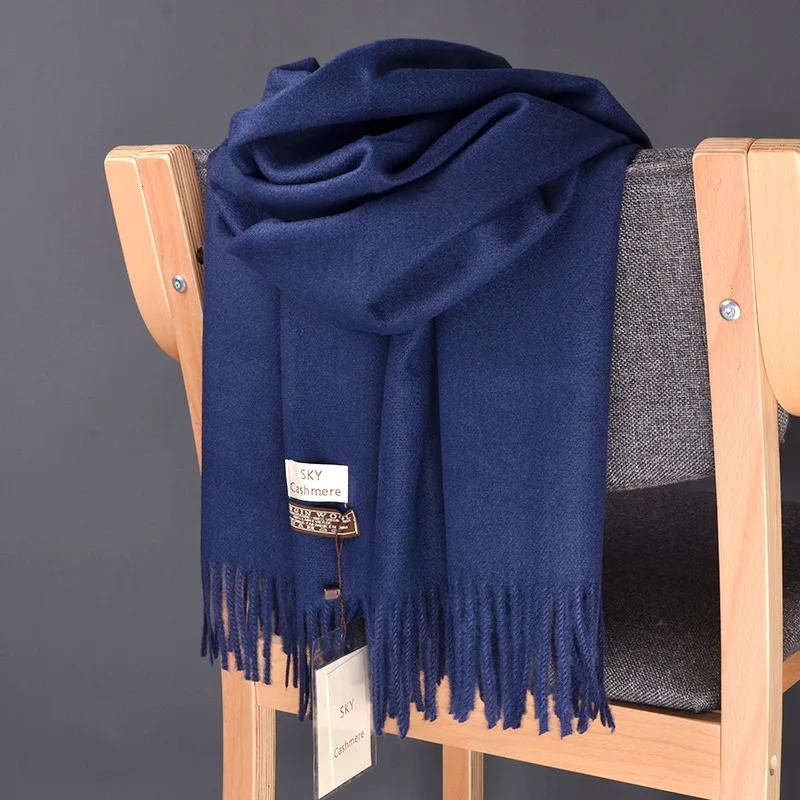 Dark blue Кашемировые шарфы с кисточками Женские однотонные пончо женский зимний шарф-одеяло Теплые Мягкие плотные длинные женские пончо розовые - Цвет: Dark blue