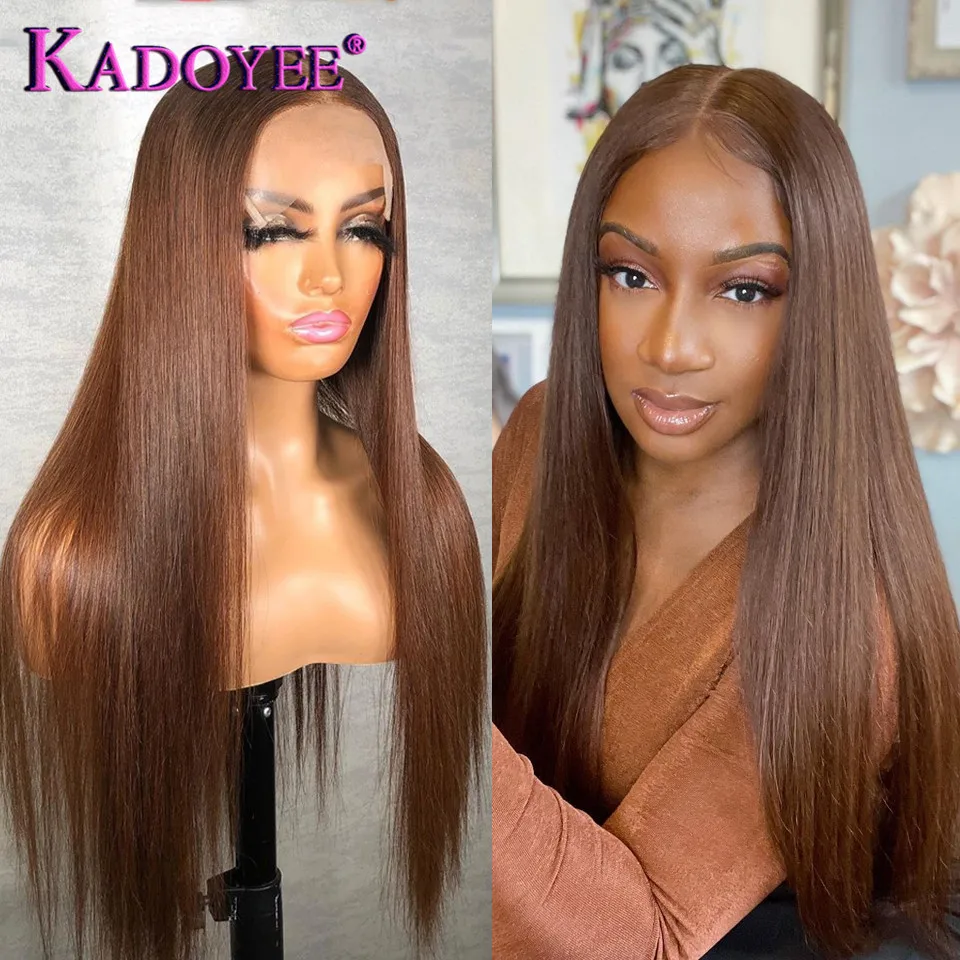 

Straight Human Hair Wigs For Women Brown Color Straight 4X4 Lace Closure wig pre plucked 13x1 Part Lace Wig Brazillian wigs Remy