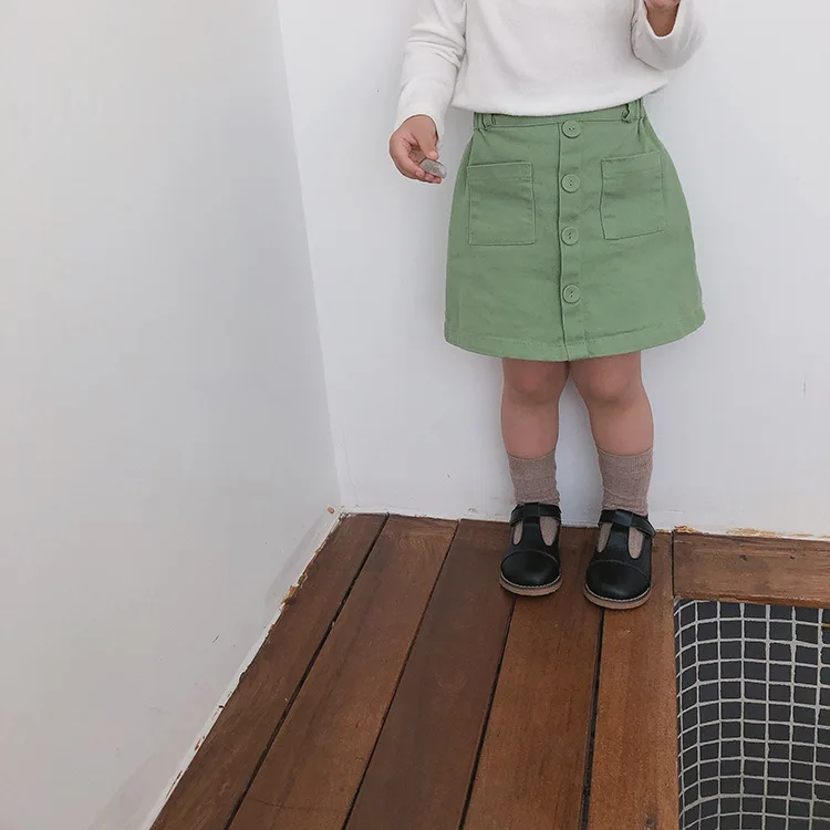 Детская одежда г. Осенние юбки трапециевидной формы для маленьких девочек шикарные детские юбки с карманами в Корейском стиле для малышей - Цвет: Зеленый