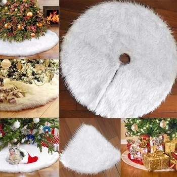 

NEW 78/90cm Christmas Tree Skirts faux fur White Plush Silver Snowflake Christmas Tree Mat Tree Skirt Xmas New Year Decorations