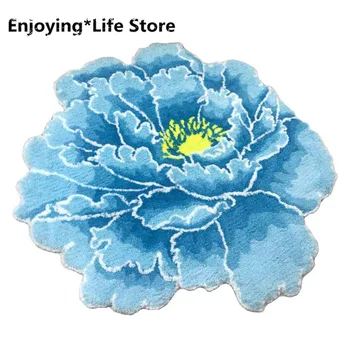 

Blue Peony Carpet Handmade Area Rugs Flower Shaped Washable & Soft Doormats Non-Slip Mat 2' x 2'