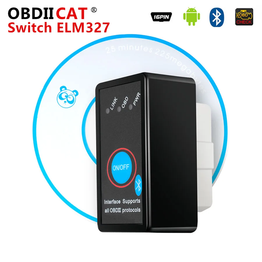 

OBDIICAT лучшее качество ELM 327 OBD2 Bluetooth переключатель V2.1 ELM327 CAN-BUS диагностический сканер инструмент работает на Android