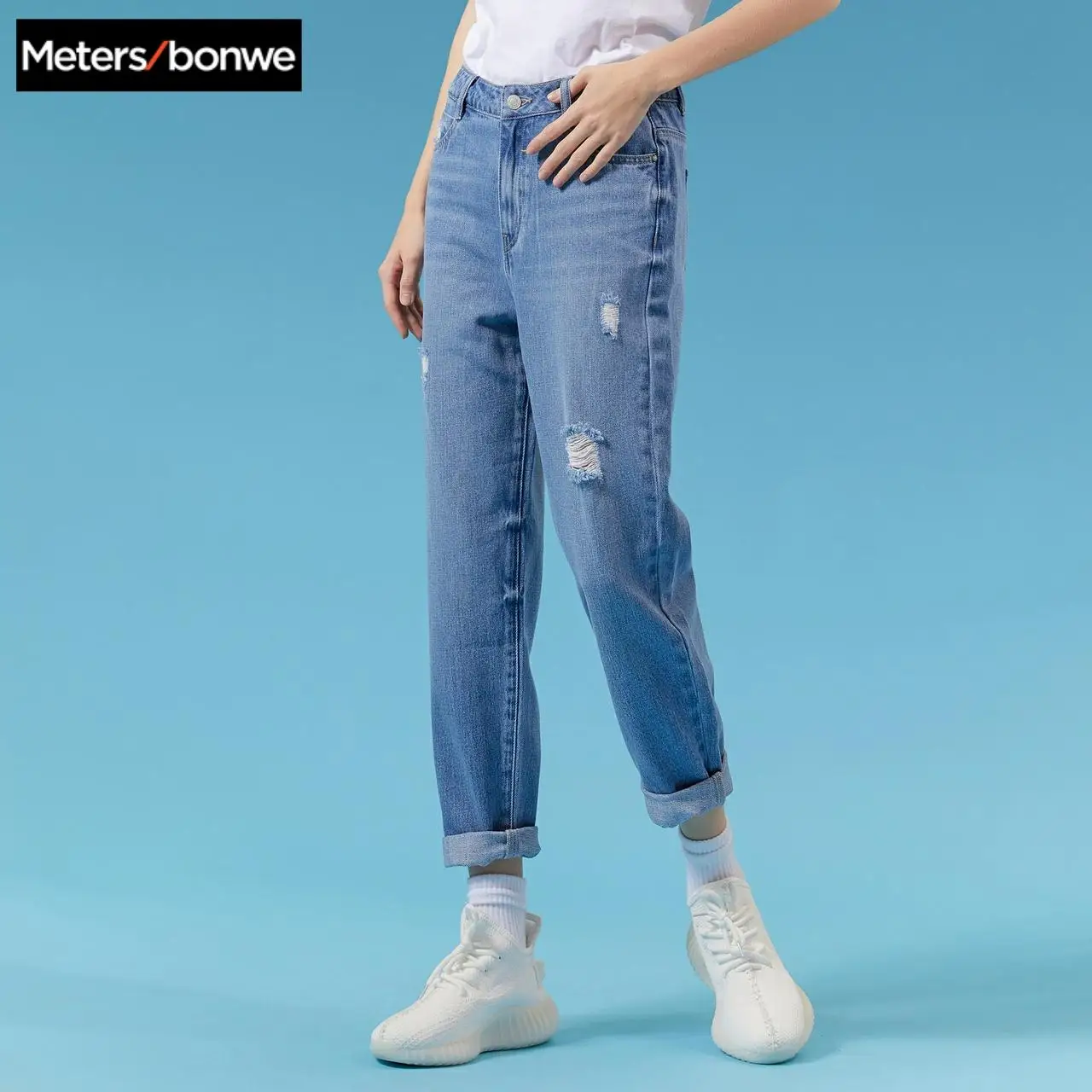 Metersbonwe Jeans Women 2020 Spring New Cowgirl Mid-Waist High Quality Classic Straight Casual Ripped jeans Metersbonwe Jeans Women 2020 Spring New Cowgirl Mid-Waist High Quality Classic Straight Casual Ripped jeans