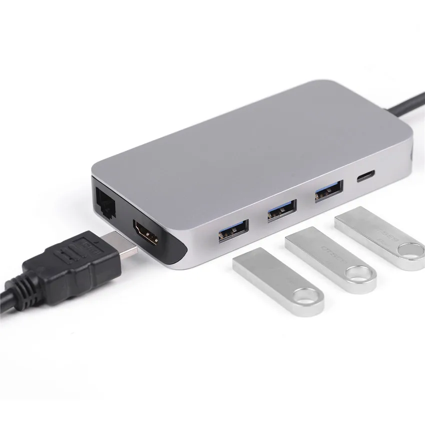 Конвертер Thunderbolt 3 type C USB C hdmi 4K 30 Гц USB3.0 концентратор Micro SD/TF кардридер RJ45 1000 Мбит/с PD зарядным адаптером