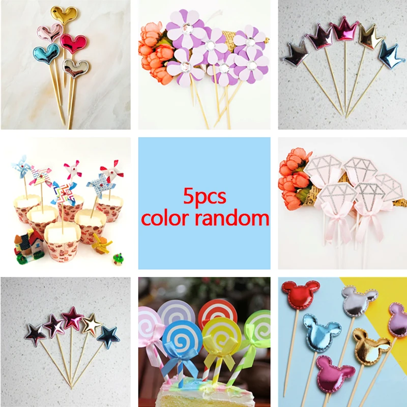 5pcs Pink Heart Cake Topper Baby Shower Kids Birthday Decoration Wedding Favor Supplies ChristmasBirthday Party | Дом и сад