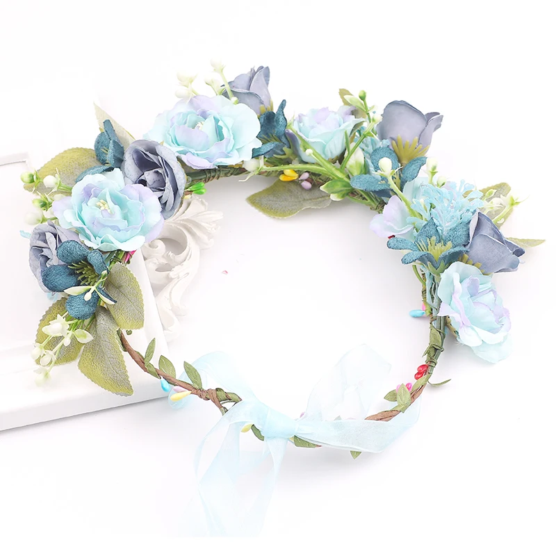 Темно-синяя Цветочная Корона бледно-голубая повязка на голову свадебный венок для волос свадебный головной убор