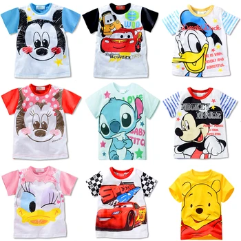 

High quality Summer Kids Boys girls TShirt mickey minnie Stitch Cartoon 3D printing Cotton Children T-shirt Tops Clothing