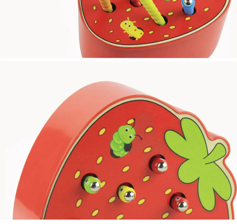 3D Montessori Wooden Toys Caterpillar Eats The Apple Kids Catch Worms Matching Puzzle Games Early Education Interactive Math Toy