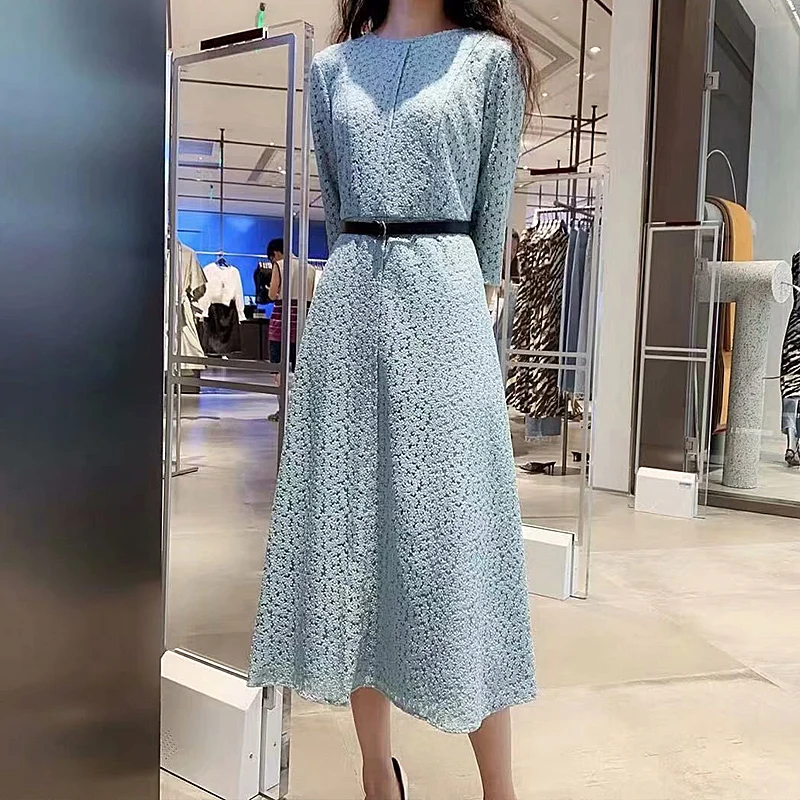 Hoge Kwaliteit Lente Herfst Nieuwe Damesmode Werkplek Party Sexy Casual Vintage Elegante Chic Water Oplosbare Kant Midi Jurk Hoge Kwaliteit Lente Herfst Nieuwe Damesmode Werkplek Party Sexy Casual Vintage Elegante Chic Water Oplosbare Kant Midi Jurk