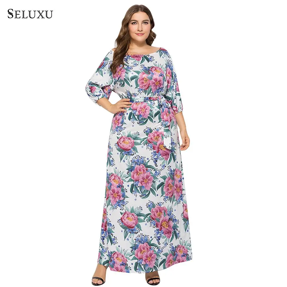 Seluxu осень Новое Женское платье большого размера vestidos цифровая печать платье посылка сексуальное платье большого размера женское платье