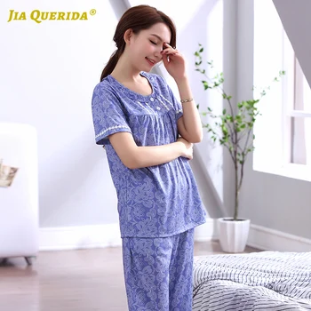 

Summer Floral Short Sleeve Fashion Style Casual Style Homesuit Homeclothes Sleepwear Pajamas Set 100% Cotton Woman Clothes