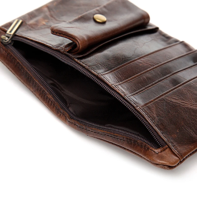 Genuine Leather Men's Wallet Retro Oil Wax Leather Wallet Men Casual Short Small Purses Man Card Holder Coin Purses 5