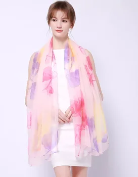 

G1049 NEW Floral Printed Scarves Casual Long Soft Wrap Silk Scarf Women Spring Summer Girls Elegant Ladies Boho Beach Shawl