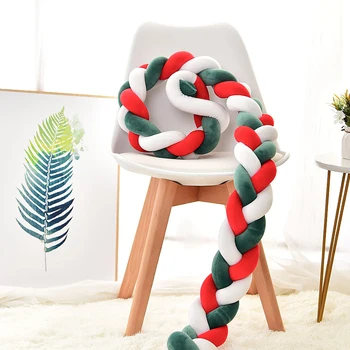 

2M/3M Christmas Color 3 Braid Newborn Baby Bed Bumper Pure Weaving Plush Knot Crib Bumper Kid Bed Baby Cot Protector Handmade