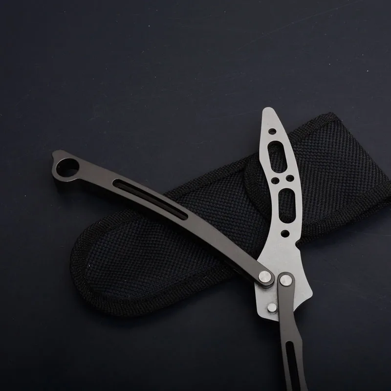 Curved workout 5cr15 Blade All steel handle folding knife training Butterfly arambit balisong titanium no blade cs go game tool