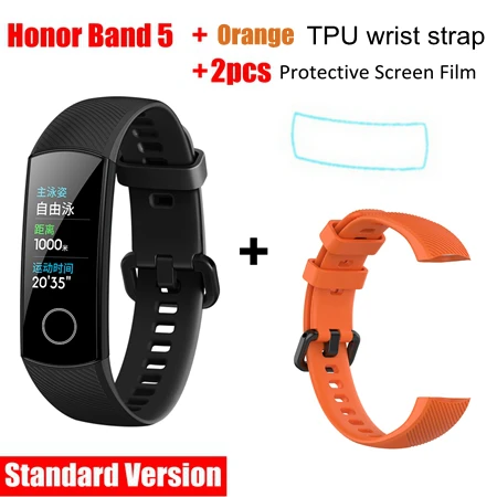 New Arrival Huawei Honor Band 5 Smart Bracelet Blood Oxygen Monitor Oximeter Health Tracker Bracelet Waterproof Sport Wristband - Цвет: add orange strap