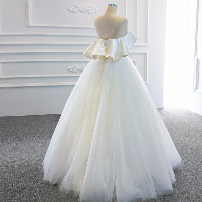 J67165 New Jancember White Strapless Sleeveless Backless Silk With Ruffles Simple Elegant Bride Dress Ball Gown Свадебное Платье 3