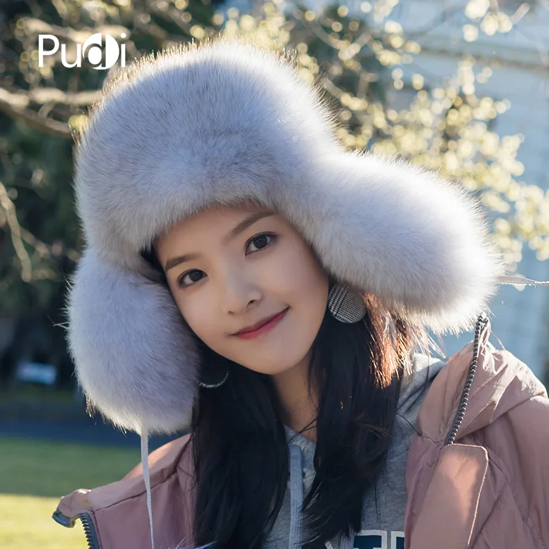 Pudi Women's Real Fur Hat Cap Girls 