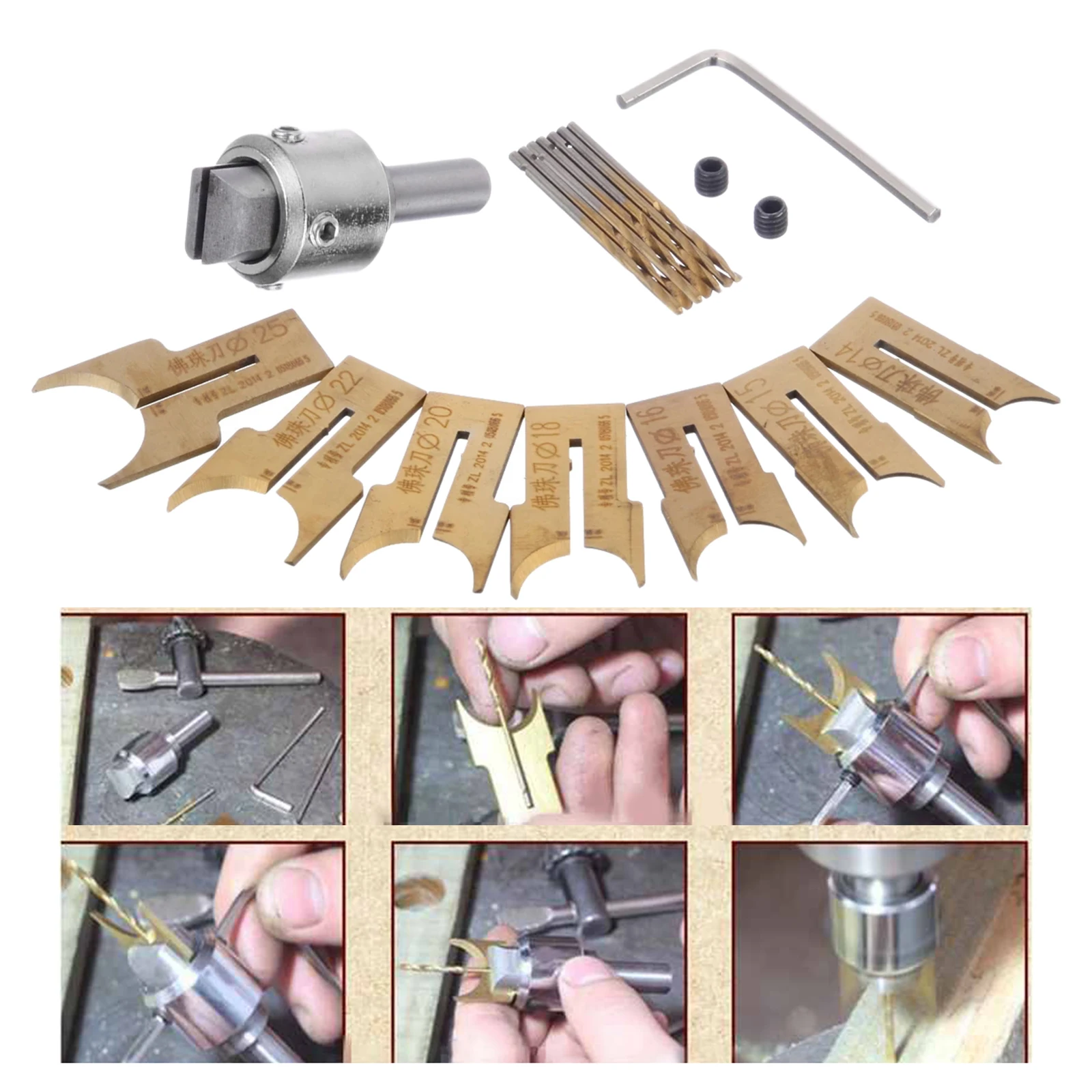 16 Pcs Wooden Bead Maker Beads Drill Bit Milling Cutter Set Woodworking Tool Kit