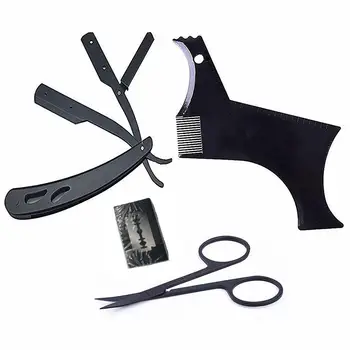 

MeterMall Beard Grooming Kit 4pcs Trimming Shaving Comb Beard Set Mustache Scissors Straight Razor Shaping Shave Brush Tools