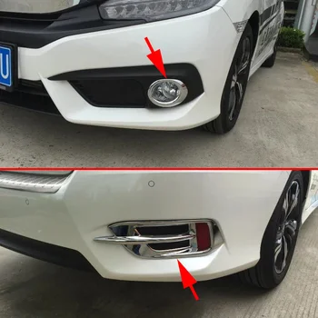 

For 2016-2018 Honda Civic Sedan Accessories Front + Rear Fog Light Bumper Reflector Chrome Cover Trims