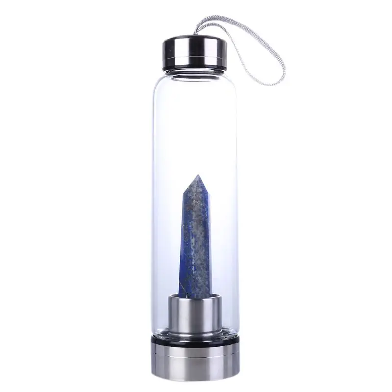 Natural Quartz Crystal Point Energy Water Bottle Healing Obelisk Wand Elixir Crystal Glass Infuser Decor Supplies