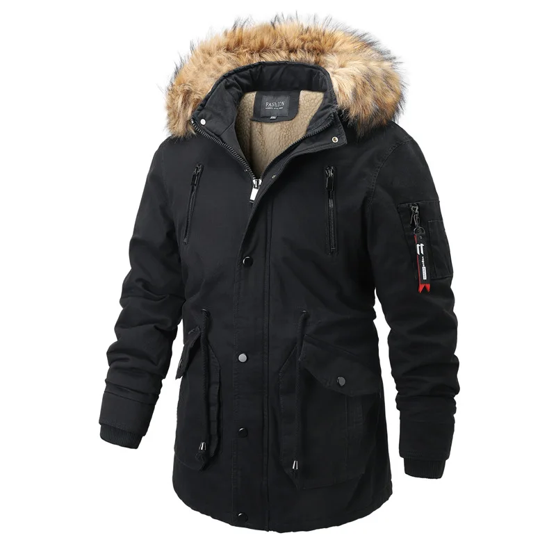 

Winter 2019 new parka Jacket men fur collar Hooded jacket Fashion Thicken cotton Coat Wool Liner thermal Windproof men clothes