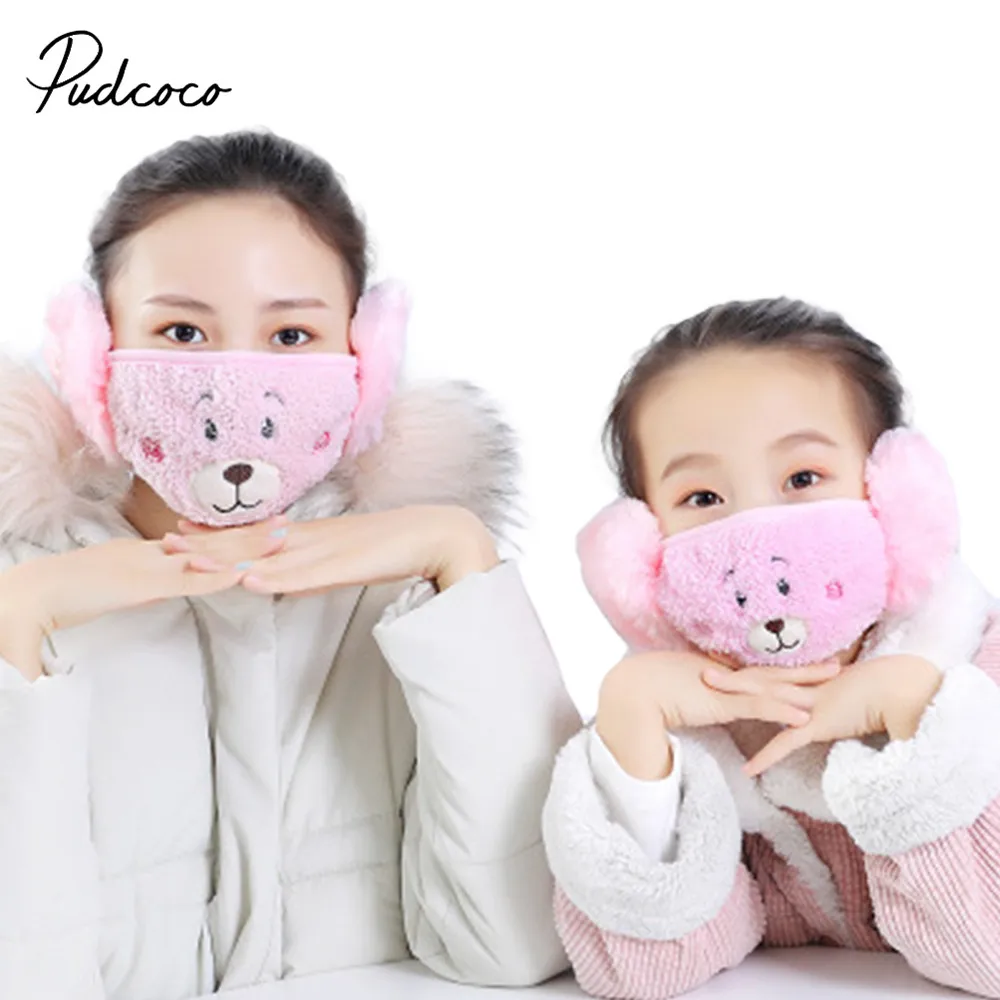 

Mommy And Me Masks Animal Print Dust Mask Winter Mask Ear Windproof Warm Face Mouth Masks Soft Warm Children Winter Earmuffs