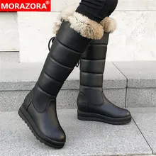 MORAZORA/ г.; Новое поступление; теплые зимние сапоги до колена; удобные женские сапоги на плоской подошве с круглым носком на платформе; цвет черный, красный