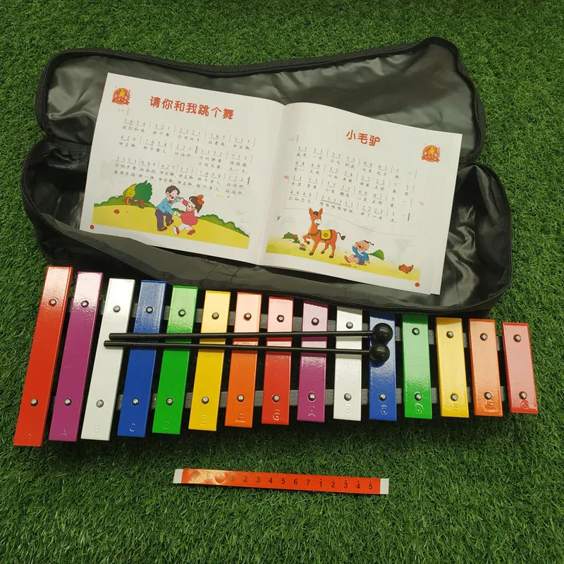 

15 Note Xylophone Glockenspiel Wooden Base Aluminum Bars with Mallets Percussion Children 3-7 years old Musical Instrument Gifts