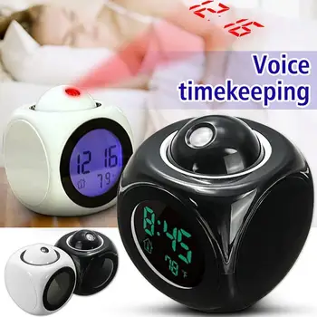 

Digital LCD Projector Alarm Clock Voice LED Temperature Multifunctional Clock Temperature LCD voice report clock luminous