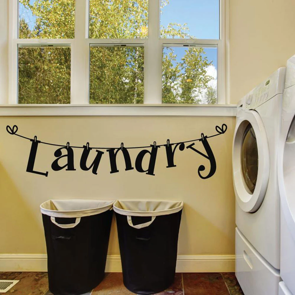 LAUNDRY ROOM Vinyl Wall Saying Decal Sticker Cute Quote w/Clothesline