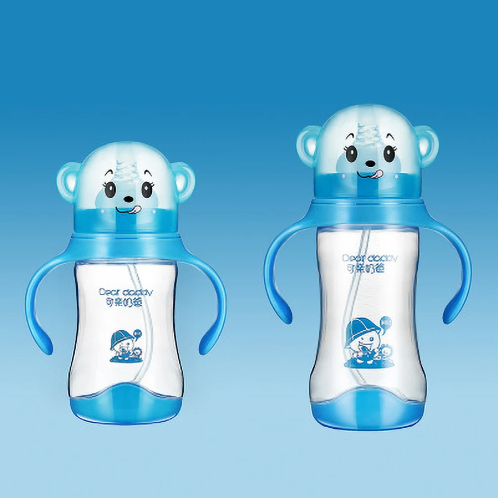 Wide Caliber Baby Bottle PP Thermochromic with handle monkey head cartoon Baby Bottle