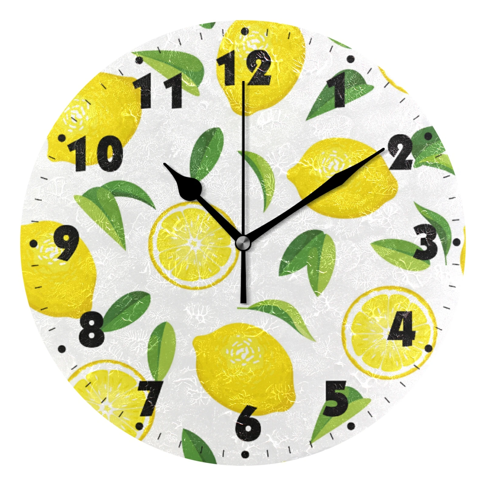 

Hot Sale Lemons Print Silent Non-Ticking Round Wall Clock Home Art Bedroom Living Room Decor Hanging Watch Quiet Desk Clock