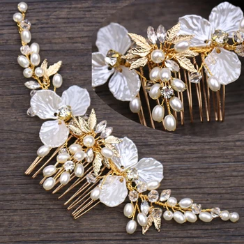 

Elegant Crystal Pearl Flower Hair Jewelry Hair Comb Bridal Hair Clips Tiara Hair Ornaments Wedding Hair Accessories