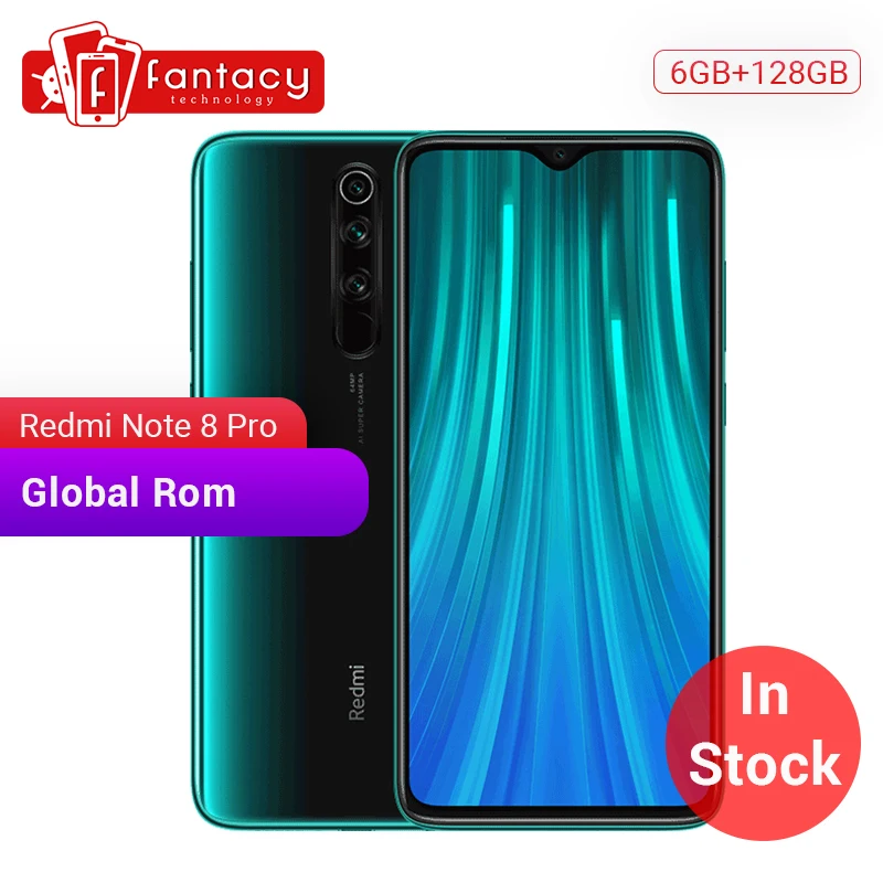 Дешево Мобильный телефон Xiaomi Redmi Note 8 Pro с глобальной прошивкой, 6 ГБ, 128 ГБ, 64 мп, четыре камеры, 6,53 дюйма, FHD + экран, 4500 мА ч, 18 Вт, QC 3,0, UFS 2,1